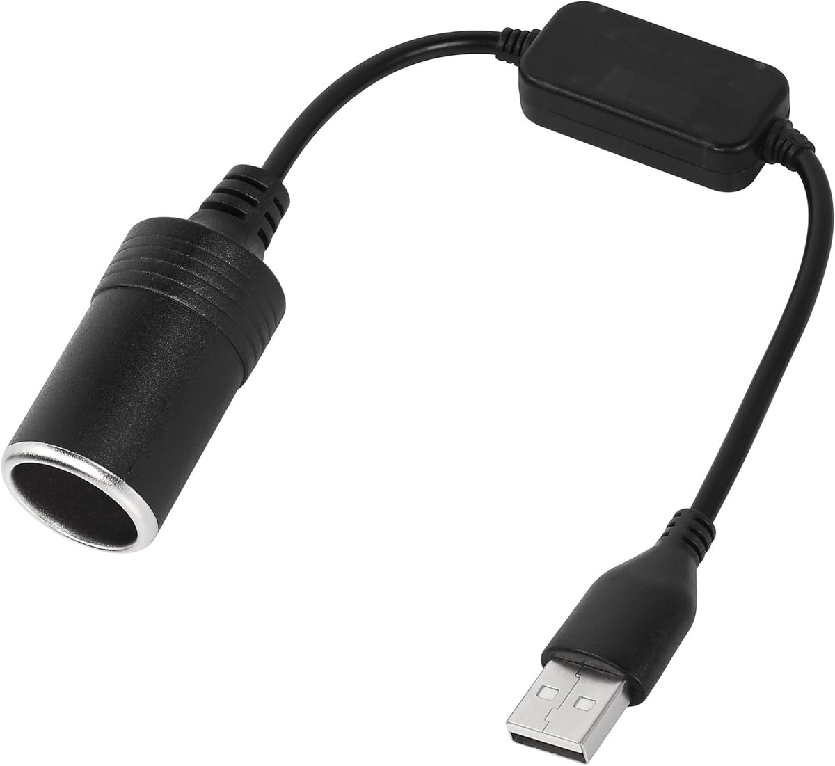 SnelShoppen - USB-A Plug naar 12V Auto Sigarettenaansteker Socket, Voltage Verhoger Converter Kabel voor Dashcam, Elektronische Hond, 5V naar 12V, 0.8