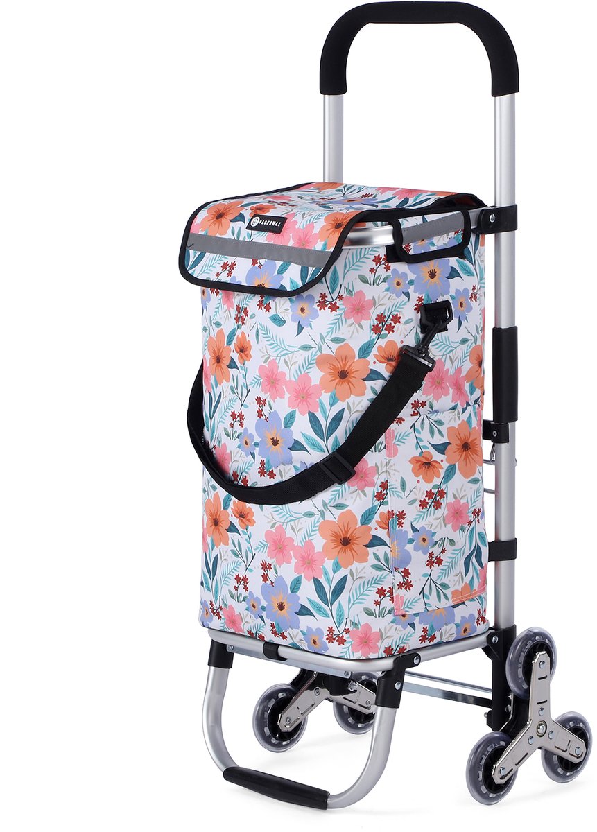 Packaway Boodschappentrolley met Trapwielen 40 Liter - Opvouwbare Boodschappenwagen met ruim Koelvak - Pastel Blossom