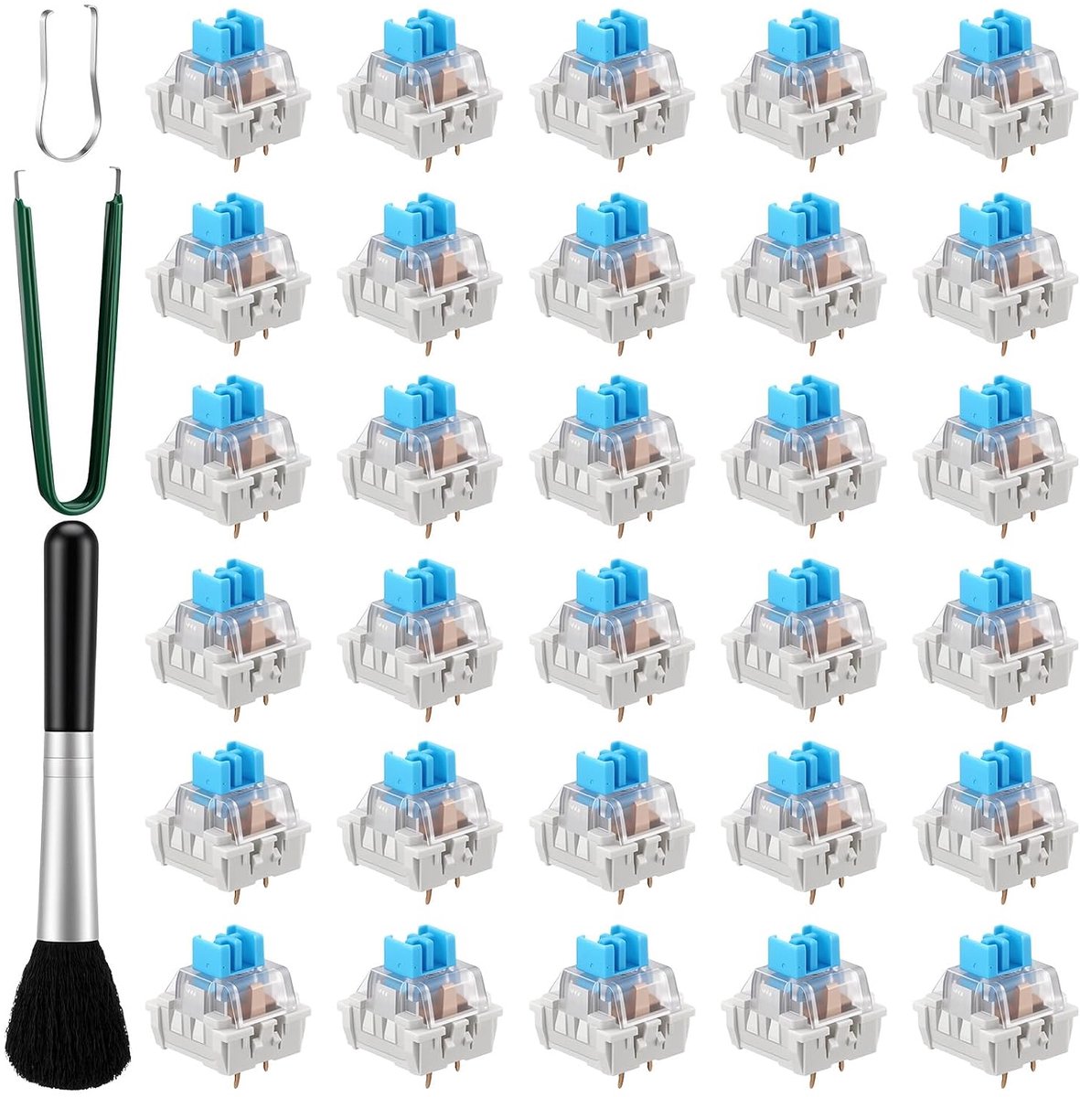 Mechanische Toetsenbord schakelaars 30 stuks - Blauwe 3 Pin snap schakelaars - ShopVlot