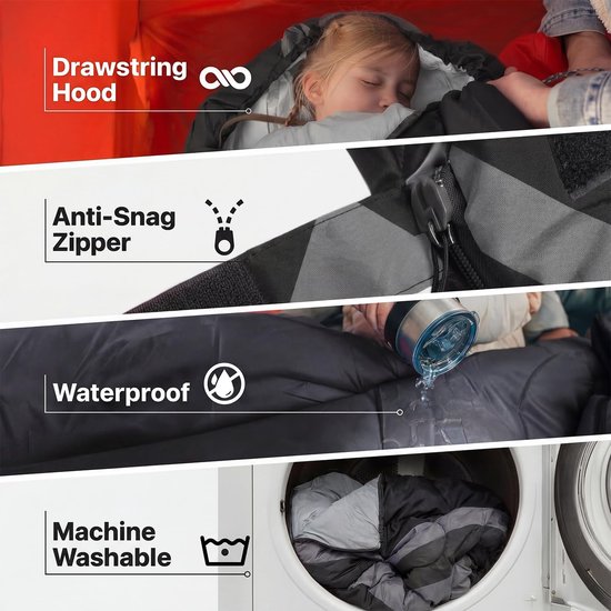 SnelShoppen - Slaapzak voor de winter -15 °C tot 0 °C, ultralichte campingslaapzak voor volwassenen en kinderen, 4-seizoenen slaapzak met compressieza van Snelshoppen — afbeelding 5