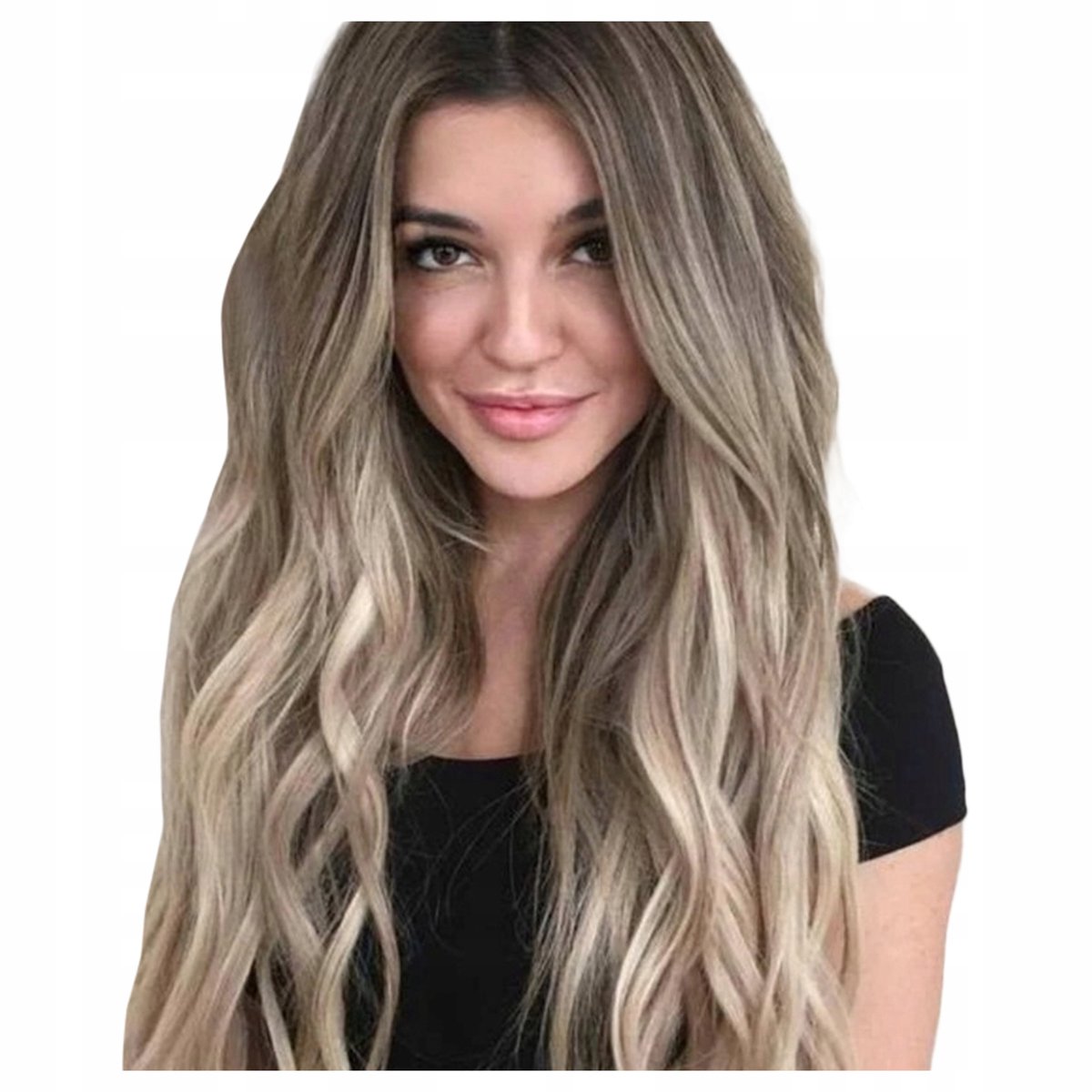 Merkloze blond/bruine ombre pruik, lang synthetisch haar tot op de grond, 60 cm
