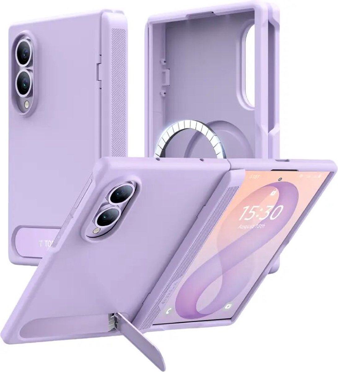 TORRAS Ostand Magnetic Hoesje geschikt voor Samsung Galaxy Z Fold 8 - Hybride Backcover Paars - Met Kickstand - MagSafe Compatible - Hard Plastic & TPU