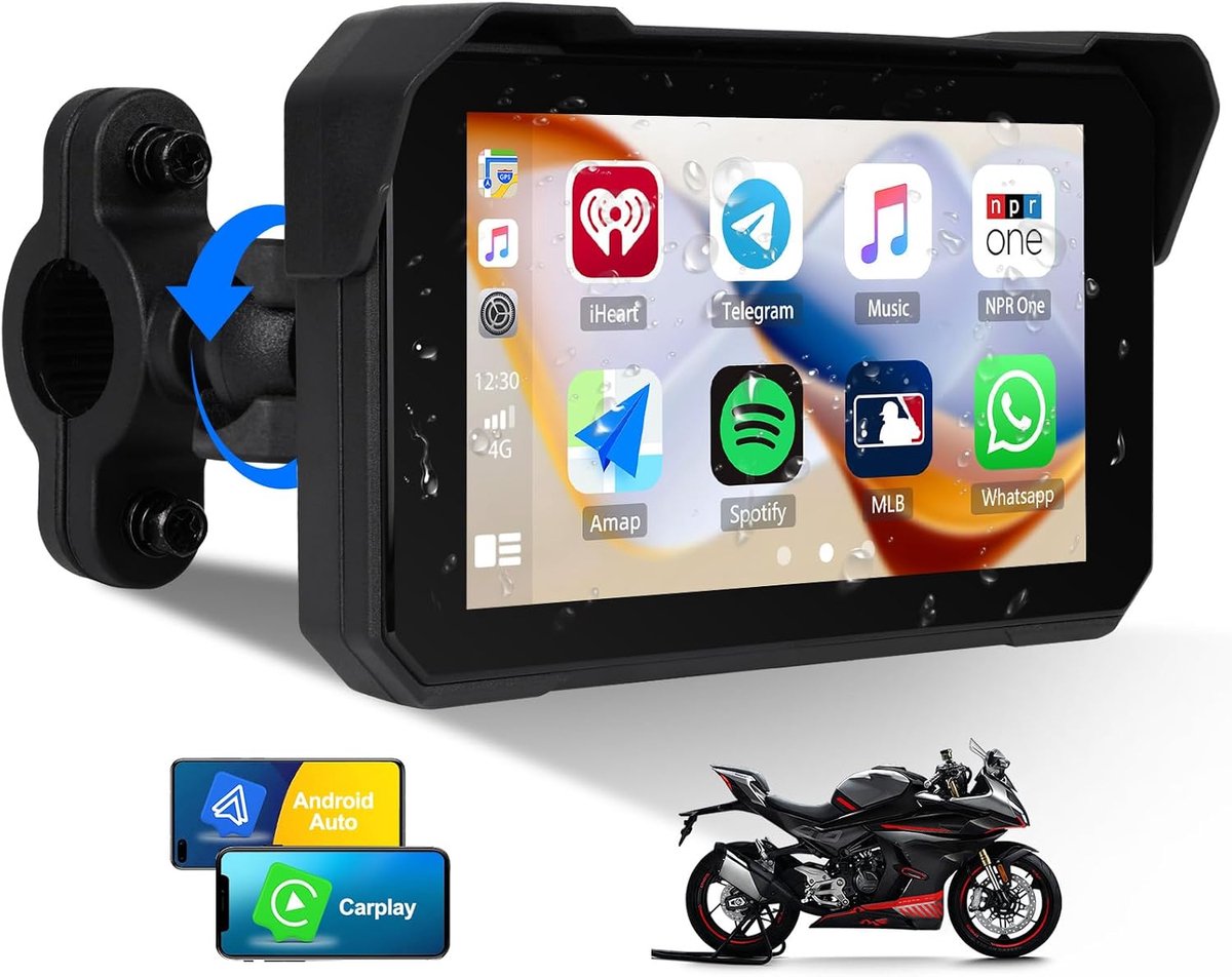 Motorcycle GPS 5 Inch - Draagbaar en waterdicht - Met draadloze Carplay en Android Auto - Ideaal voor navigatie - ShopVlot