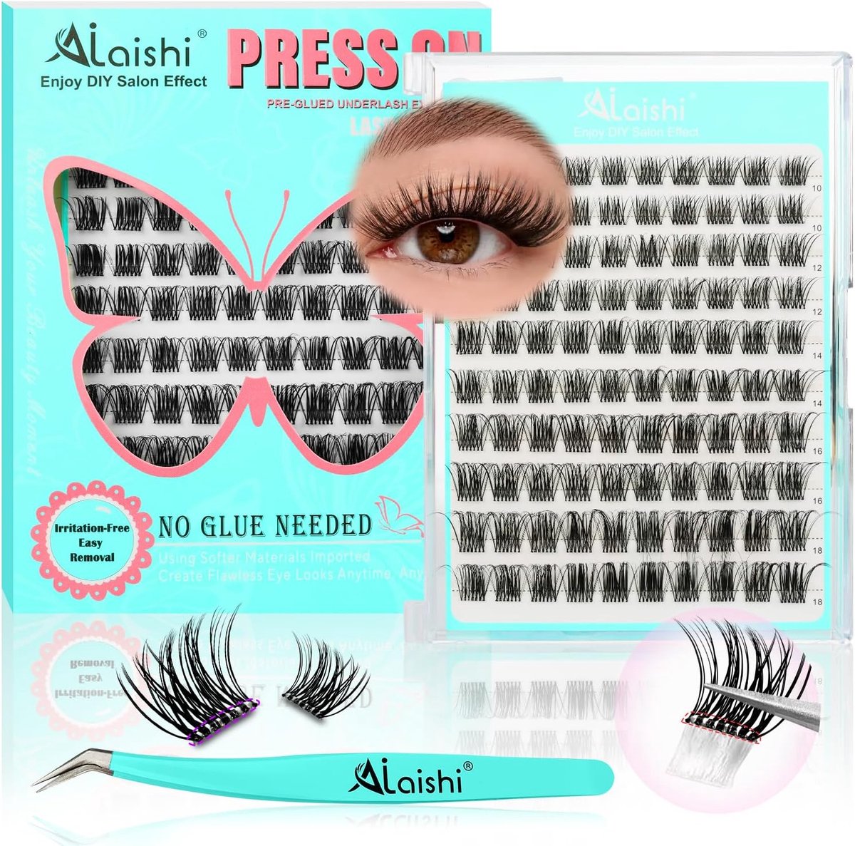 SnelShoppen - DIY Cluster Wimpers - 100 Stuks Zelfklevende Nepwimpers met Pincet, 10-18mm D Krul, Geen Lijm Nodig - Fluffy & Herbruikbaar, Waterdicht,