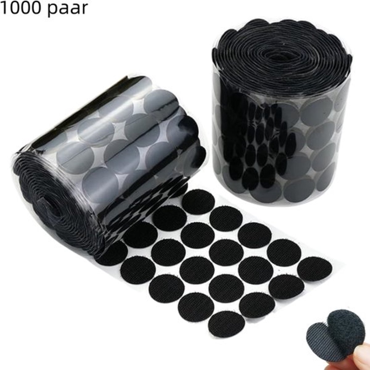 1000 paar - zelfklevende nylon klittenbandsluitingen - zelfklevende stippen - sterke klittenbandsluitingen - met plaklaag - voor gebruik in klaslokaal, thuis en op kantoor - zwart - 2cm