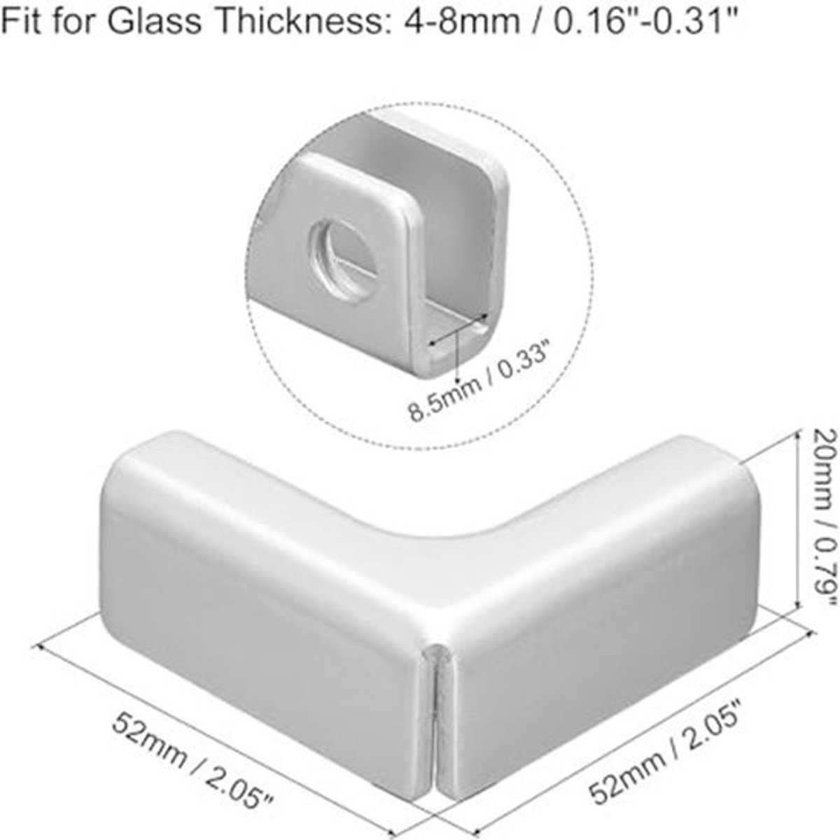 L-vormige Glasklem 4 Stuks - Voor 4-8 mm Glas - Aluminium - Voor Vitrinekast en Aquarium