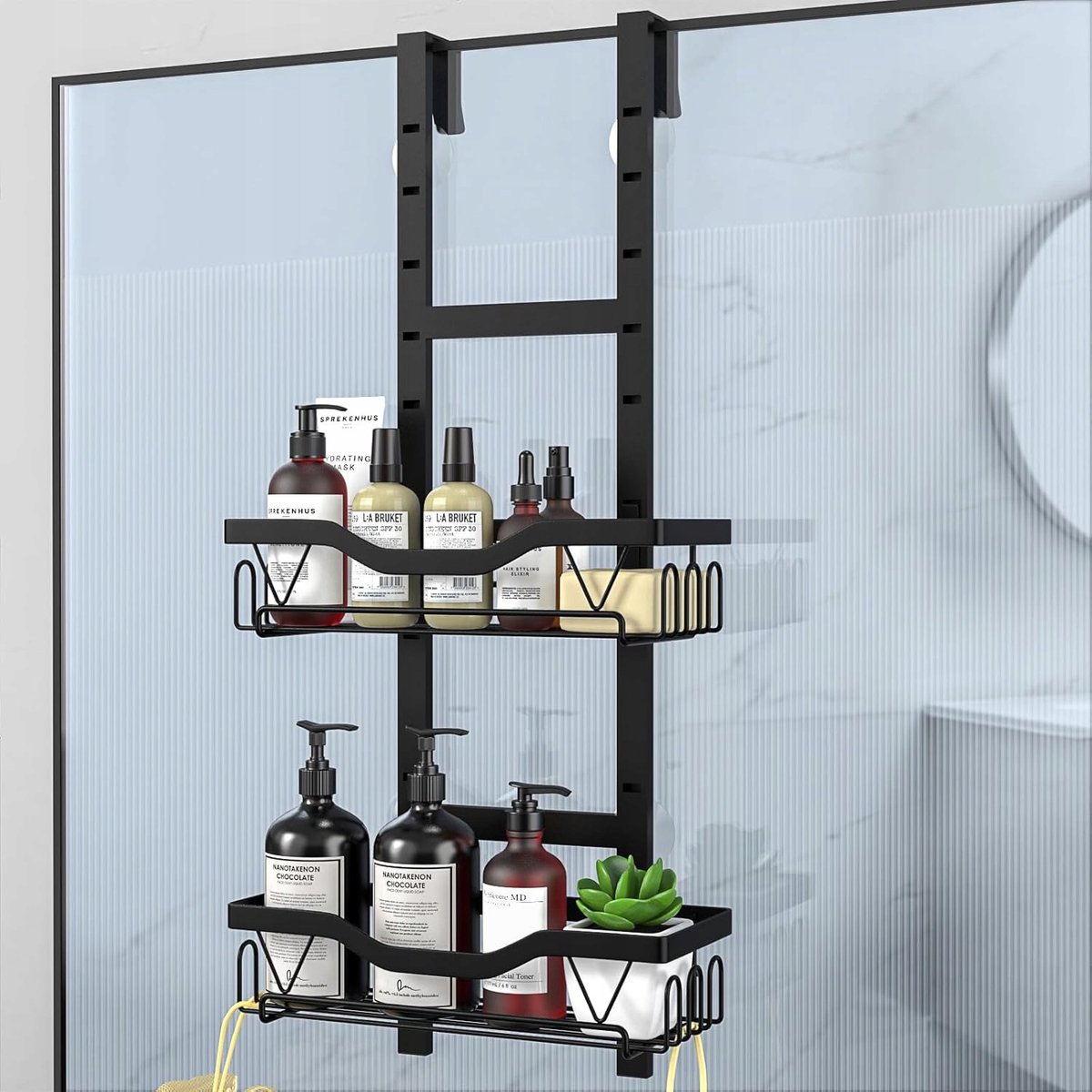 Merkloos Merkloze Zwarte Douche Organizer - 2 Niveaus, Roestvrij Staal