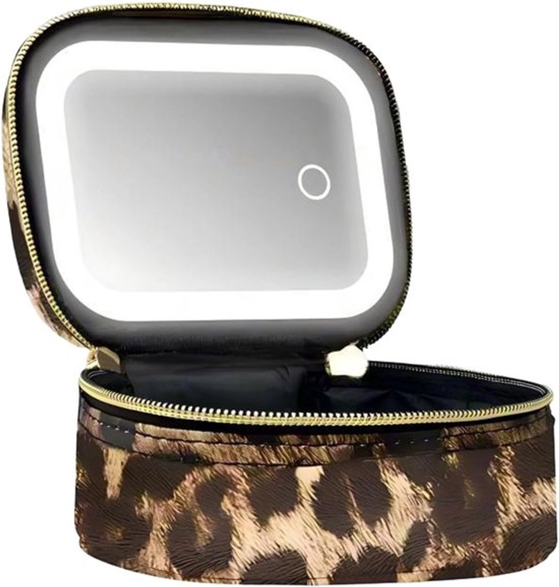 Make-uptasje met luipaardprint - Met LED-spiegel - 17,53 × 12,45 × 7,11 cm - Draagbare cosmetica-organizer - Opbergtas met grote capaciteit - Geschikt voor cosmetica, make-upkwasten, toiletartikelen, sieraden en digitale accessoires
