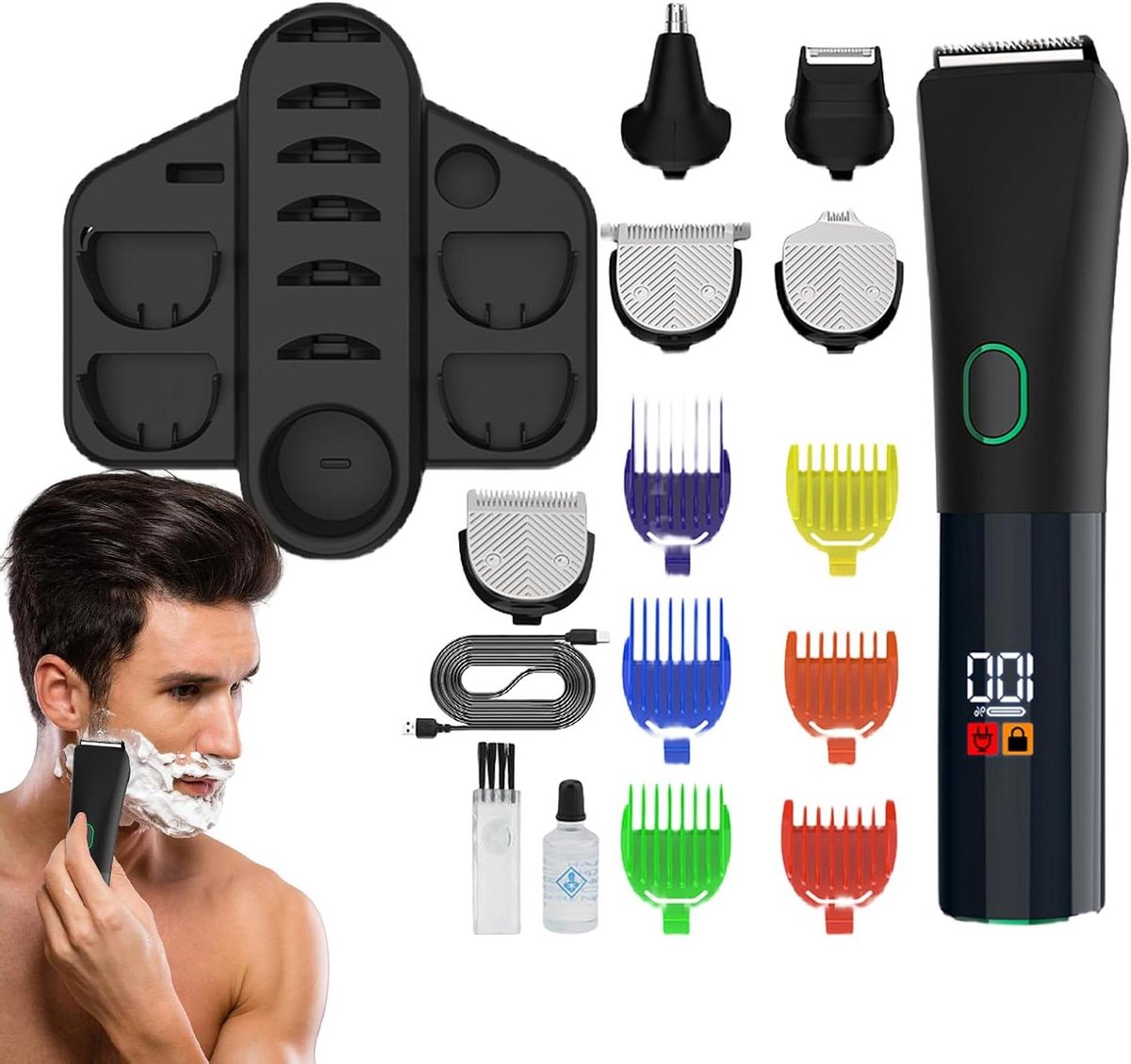 Baardtrimmer Heren - Elektrisch Scheerapparaat - Persoonlijke Verzorging - 5-in-1 Grooming Kit - 20 x 16 x 8 cm - Zwart