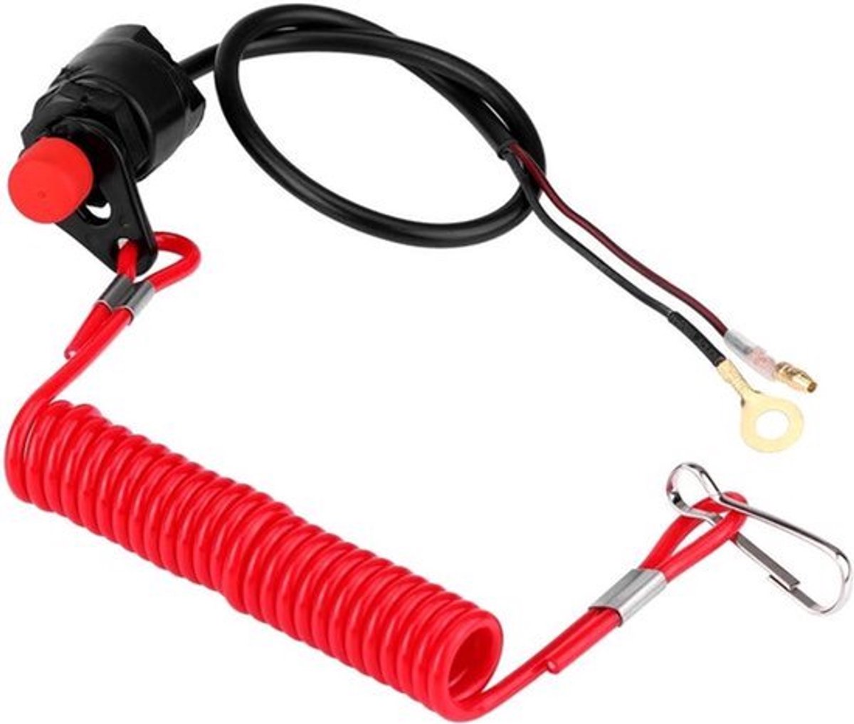 12V Noodstop schakelaar voor buitenboordmotoren - Waterdicht - Zwarte & Rode veiligheidsschakelaar met veiligheidslijn voor buitenboordmotoren, motoren en meer - Nederlands, Motorfietsen & Tuinieren