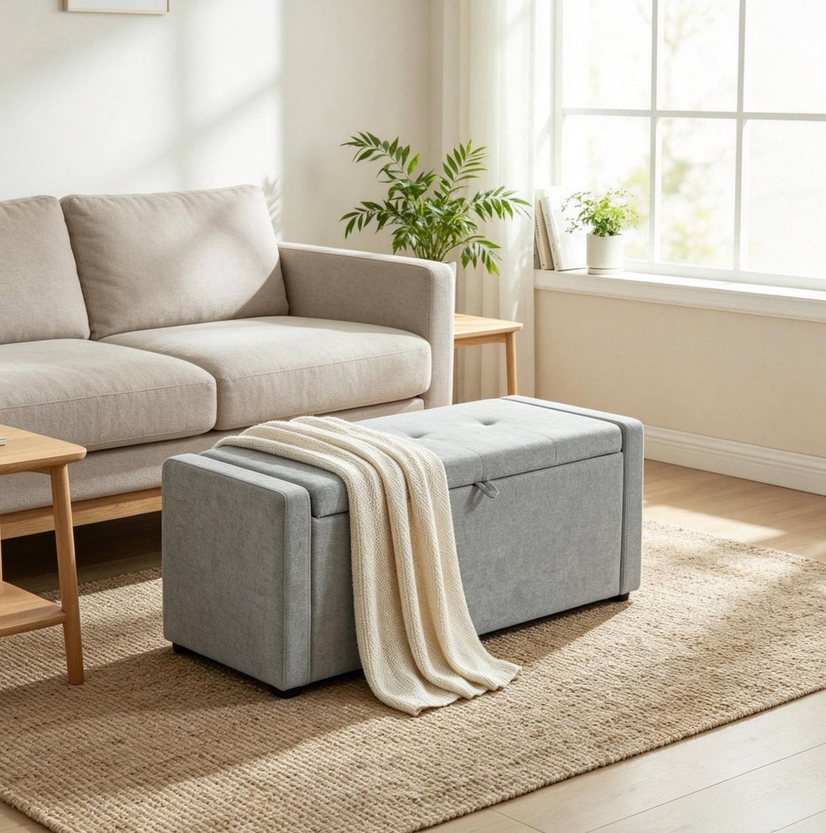 Opbergbank Bedbank 122 Cm Ruime Verborgen Opbergruimte Zachte Linnen Bekleding Voor Slaapkamer En Woonkamer Grijs