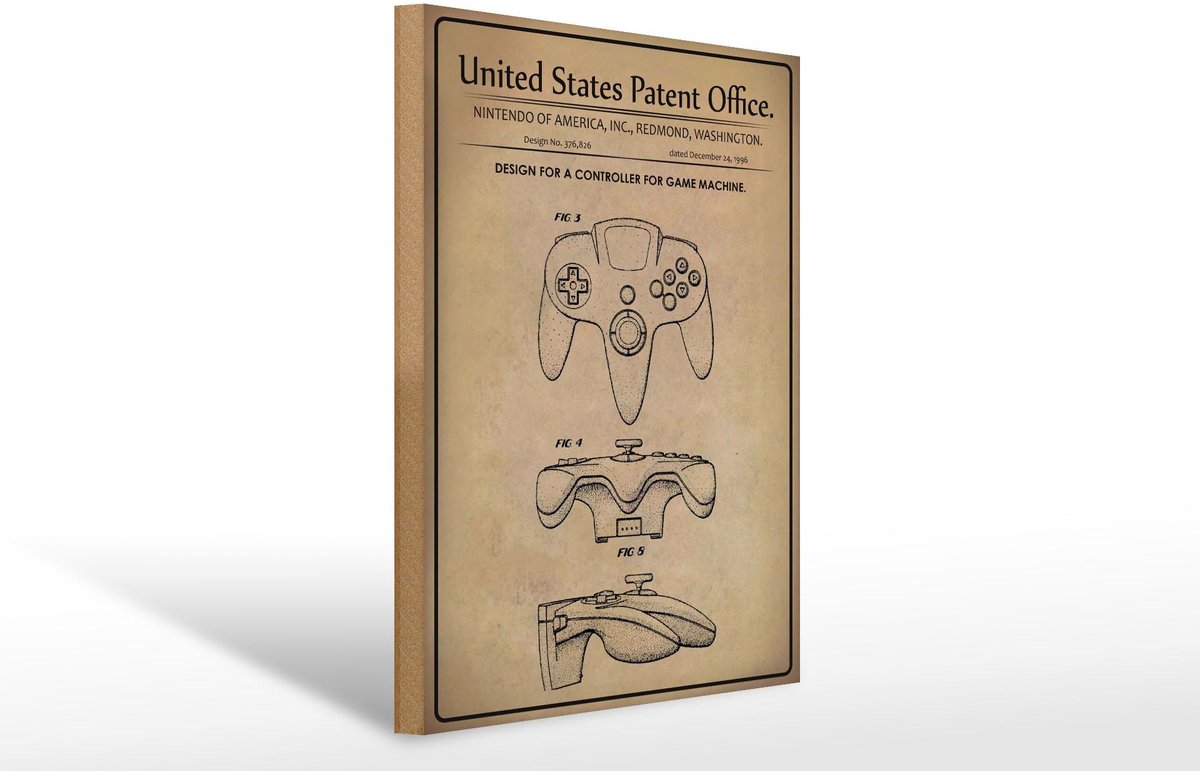 Holzschild Patent 30x40 cm Entwurf für ein beidhändigen Controller Deko Schild