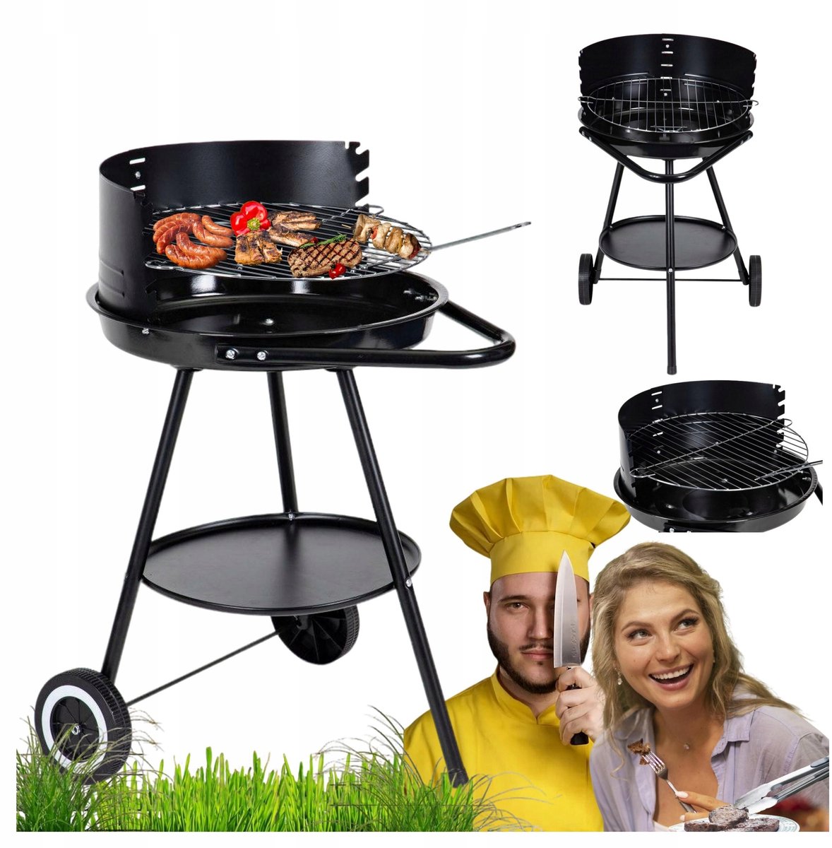 Ronde Kolenbarbecue met In hoogte Verstelbaar Rooster en Wielen