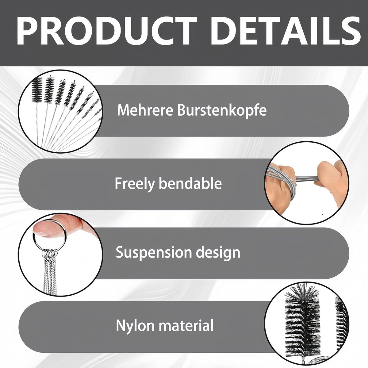 Ontstopset 12-delig - Flexibele ontstoppingsveer 155 cm - 10 zwarte borstelkoppen - Perfect voor afvoeren - SnelShoppen
