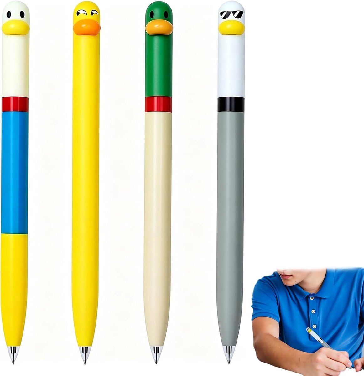 Balpennen Schattige Eend 4 Stuks - Grappige Design - Zwarte Inkt - Perfect voor School of Kantoor - SnelShoppen