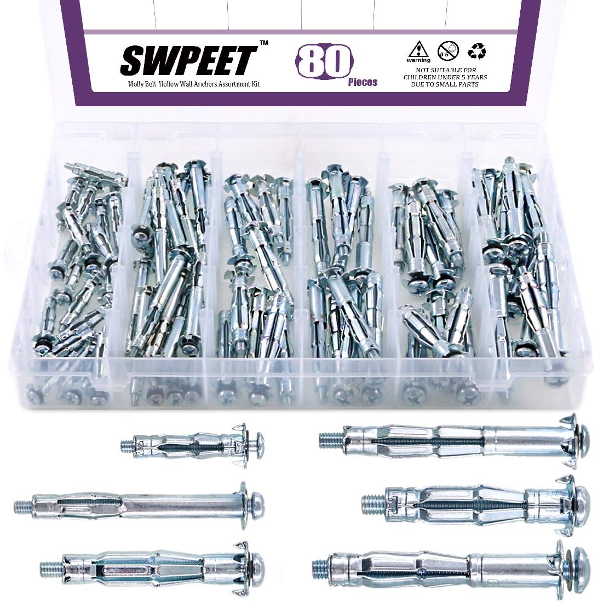 Mollybouten assortiment kit 80 stuks - Holle wandankers - Voor veilig bevestigen - Ideaal voor gipsplaten - SnelShoppen