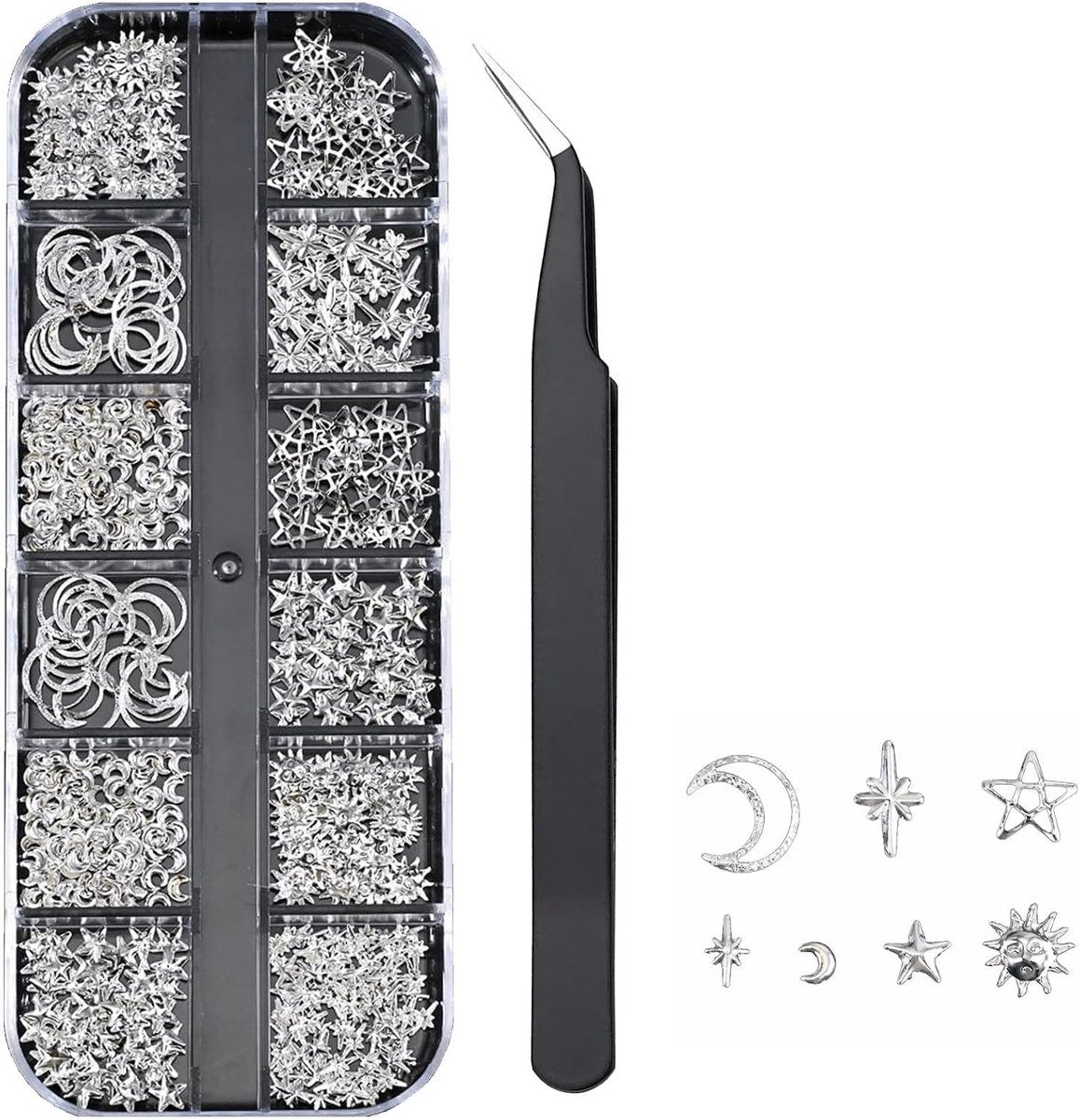 Nagelbedels zilver - ster- en maanmotieven - herbruikbaar - voor unieke nagelkunst - SnelShoppen