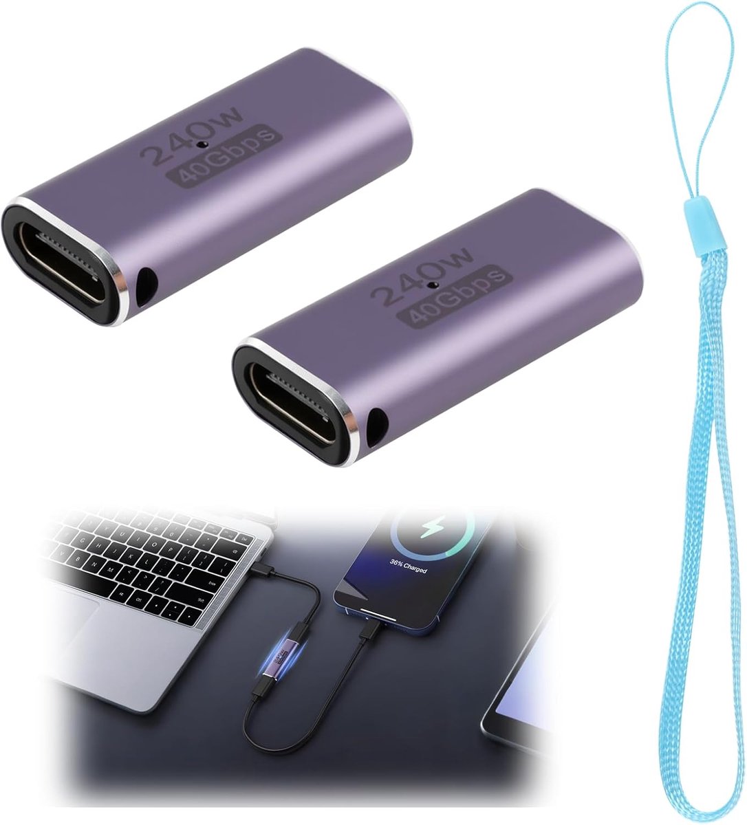 USB C Adapter 2pcs - USB 4 240W - 40Gbps overdracht - Ideaal voor laptops - SnelShoppen