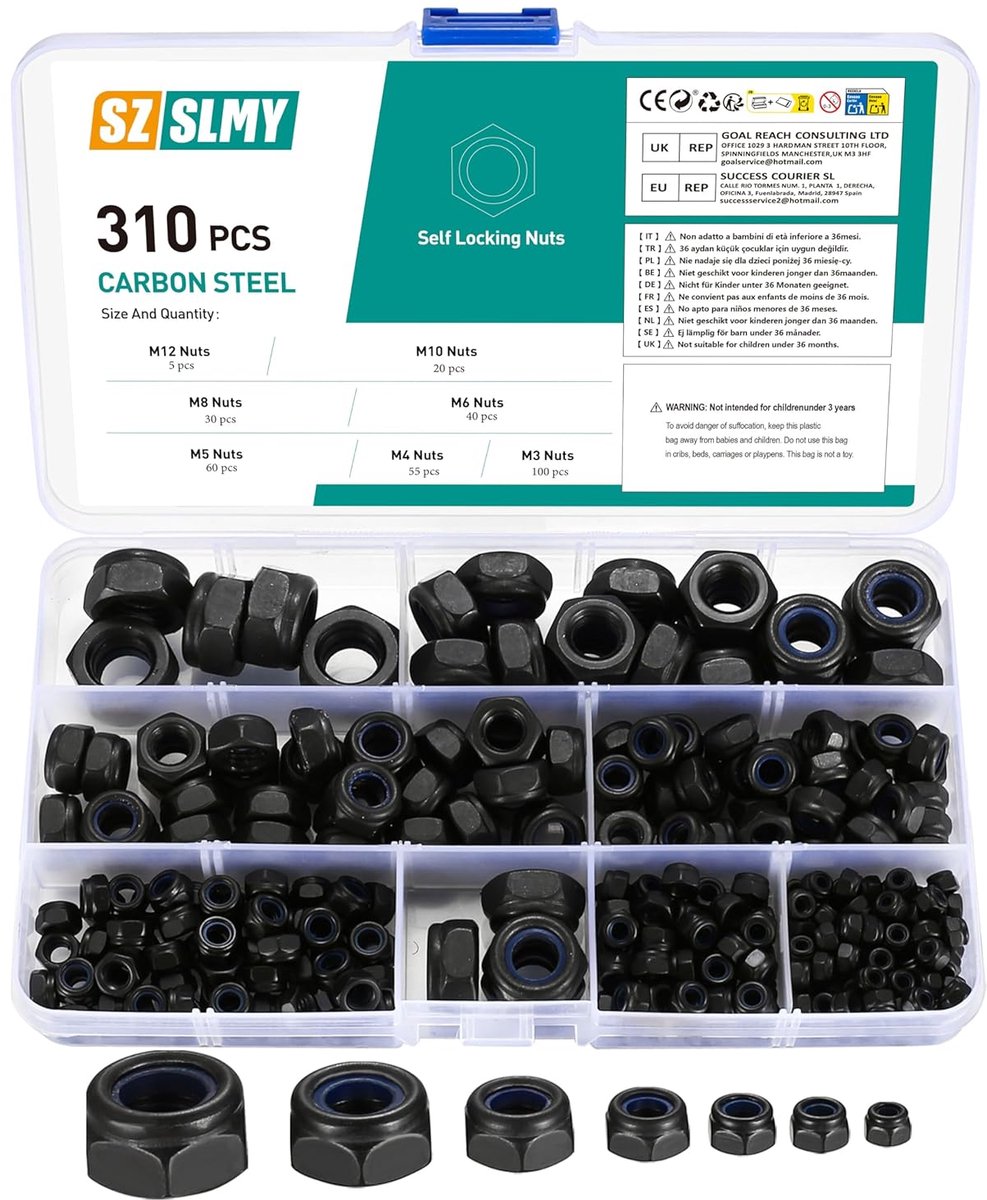Zelfsluitende Moeren Set - 310 Stukken - Carbon Staal - Voorkomt Loslaten - SnelShoppen