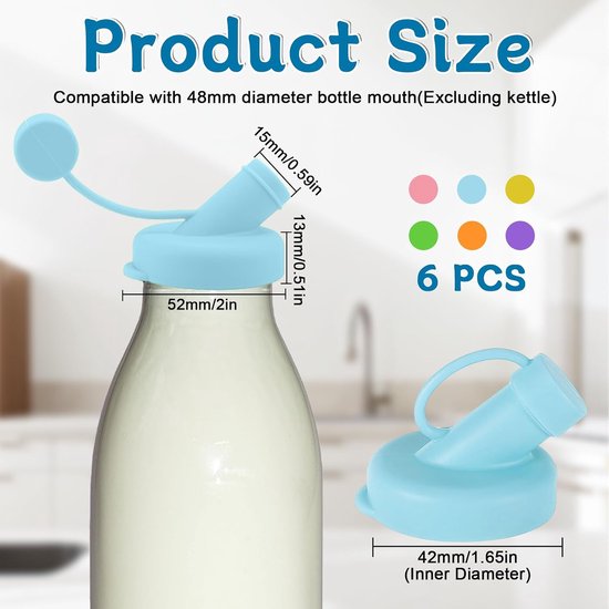 Silicone melkfles dispenserdeksels 48 mm - set van 6 kleuren - lekvrije schenktuit - ideaal voor organisatie - m-winkel — afbeelding 5