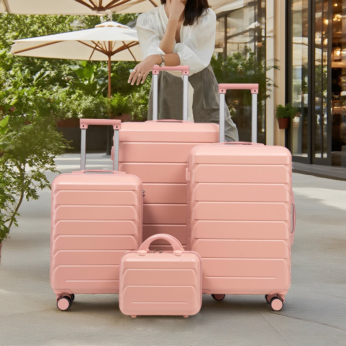 COVREO Kofferset 14-19-24-28 inch, pink ABS hardcase met cijferslot
