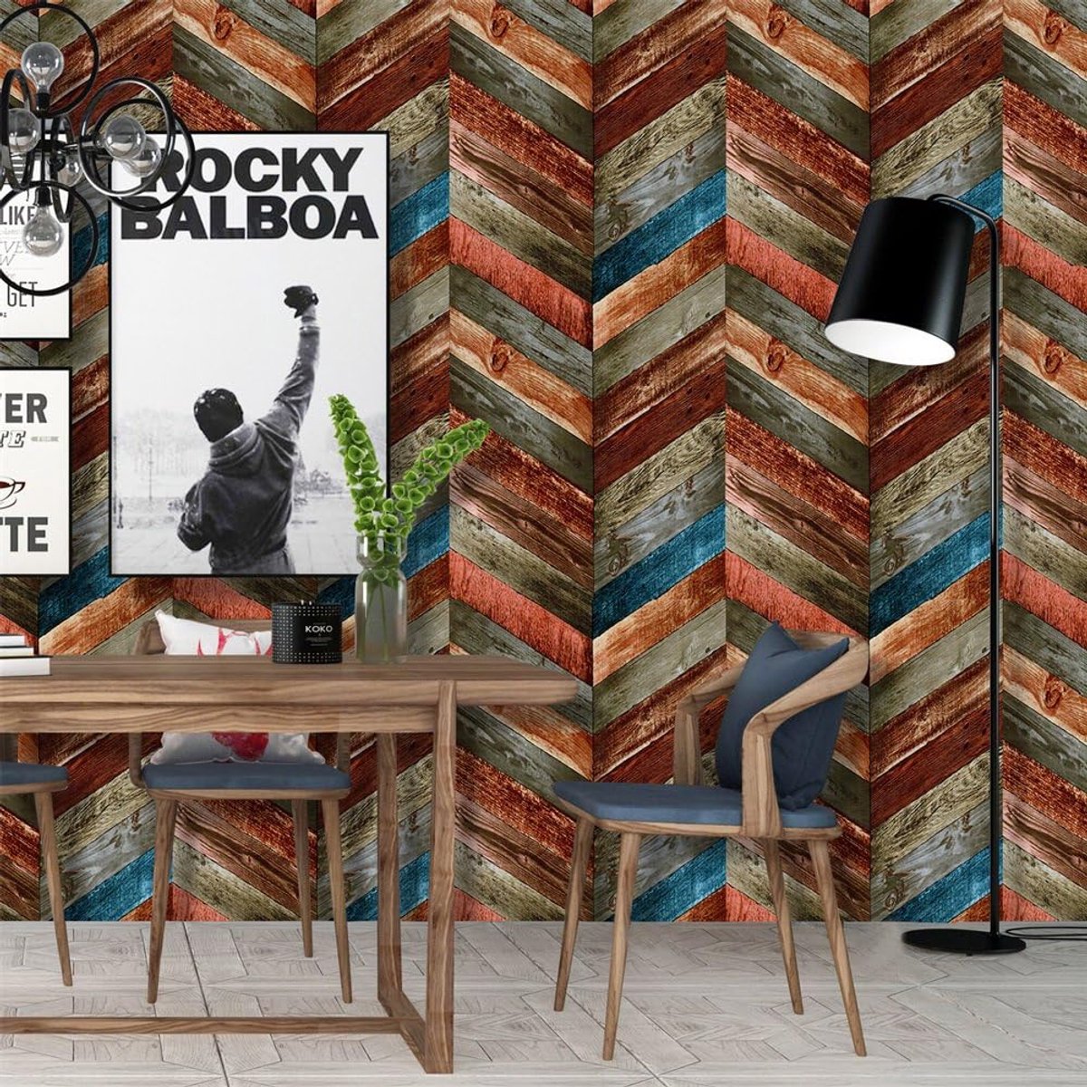 Zelfklevend behang 44,5x500cm - vintage visgraat houtpatroon - verweerde houten planken - ideaal voor renovatie - ShopVlot