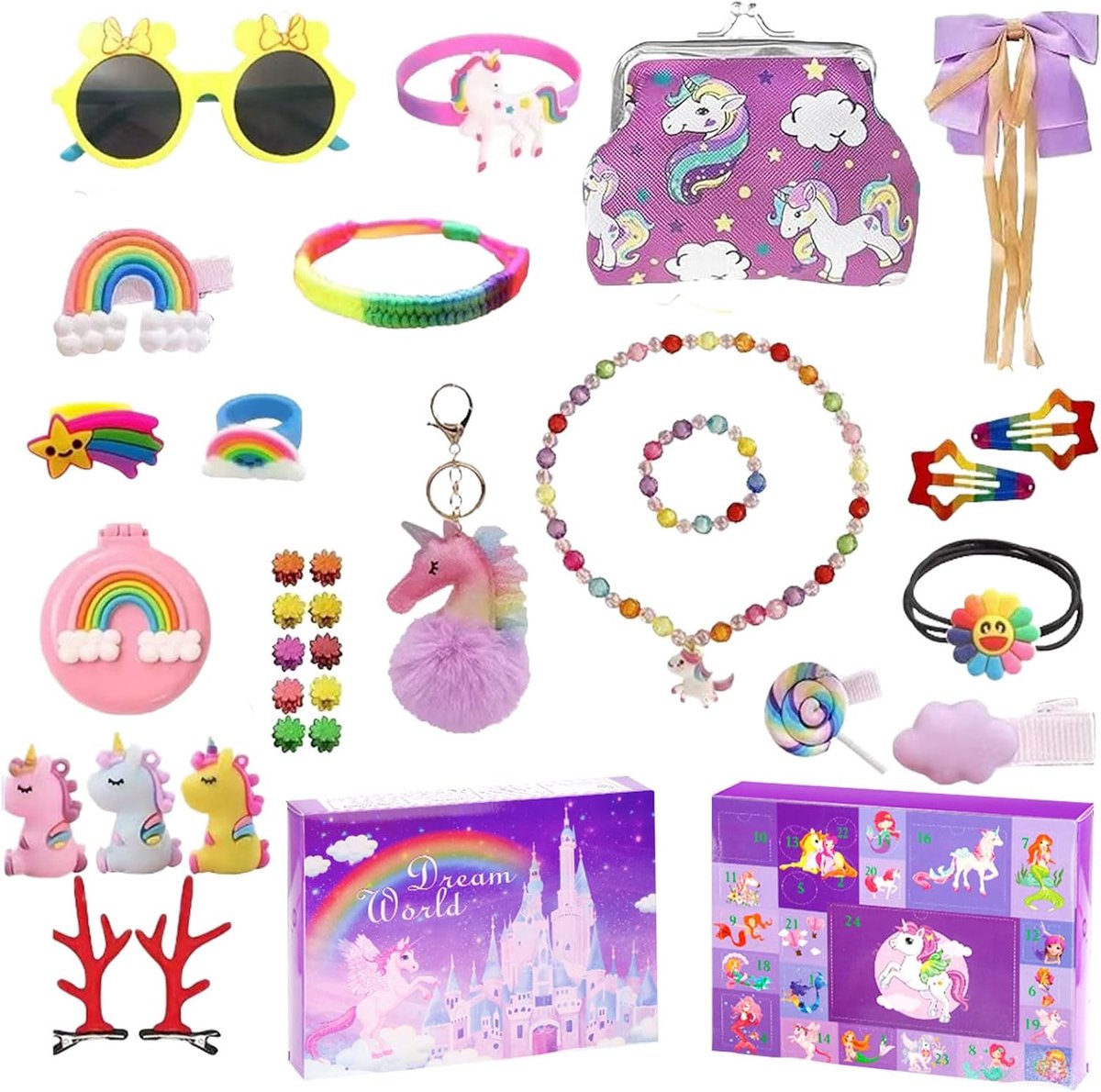 Adventskalender 2024 voor meisjes - met haarjuwelen - haarspelden, armbanden, portemonnees - ShopVlot