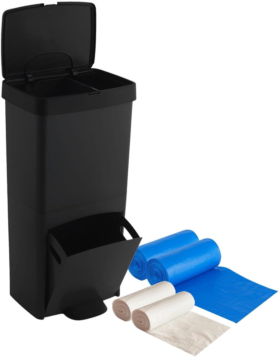 Afval- of recyclingset 70 L - zwart - verticale indeling - eenvoudig afval scheiden - ShopVlot