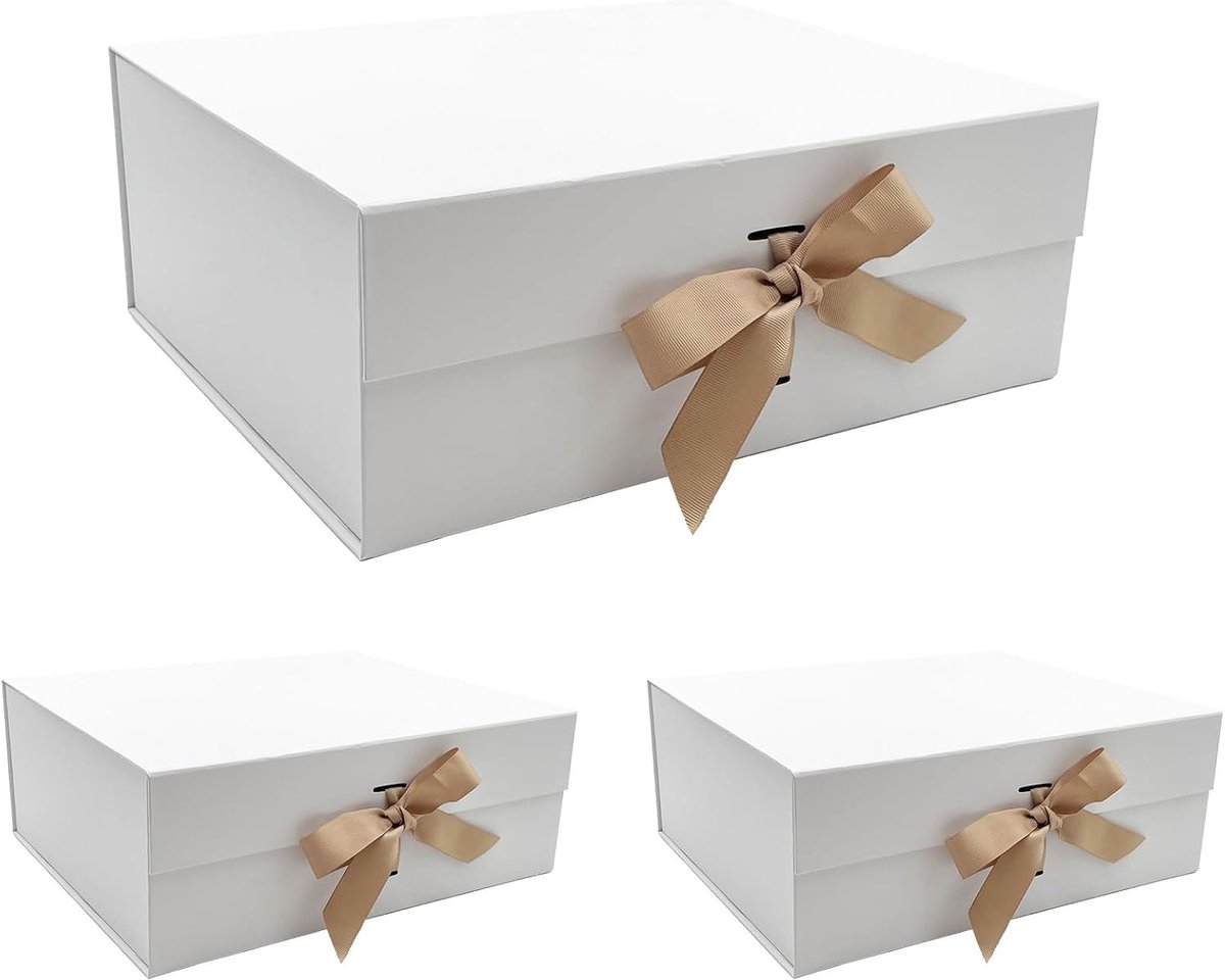 Geschenkdoos groot 33,5 x 27 x 12,5 cm - premium karton - magnetisch deksel met lint - perfect voor cadeaus - ShopVlot