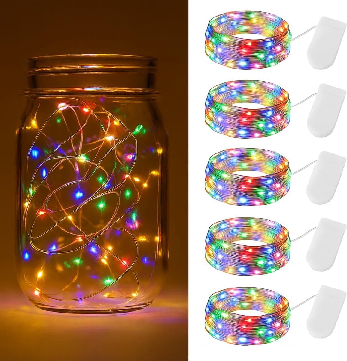 Feestelijke Lichtjes - Decoratieve Lampjes - Sfeer Creëren - Flexibele Zilverdraad - 5 Stuks 2 Meter - Kleurrijk