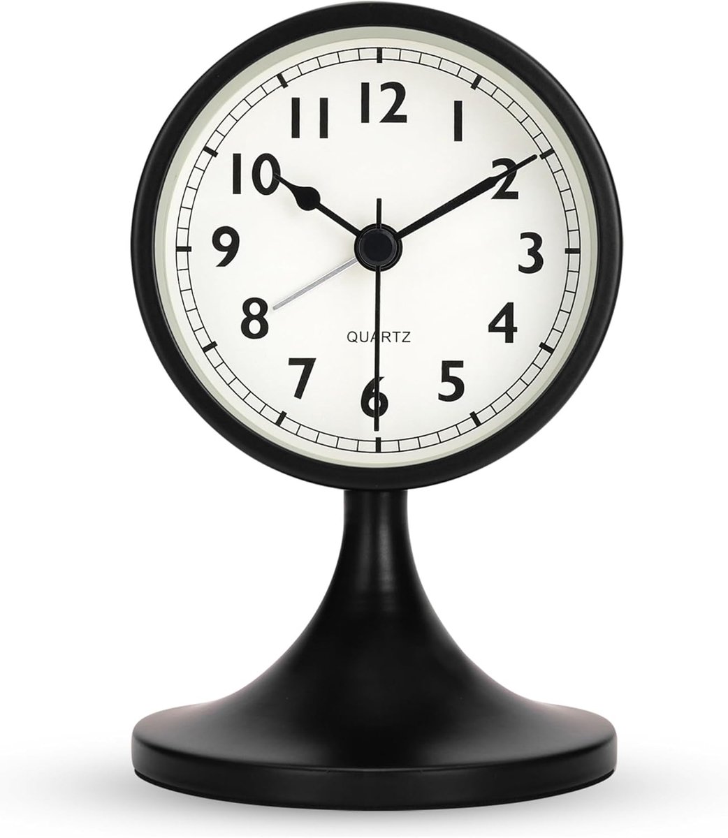 Wekker 7,5 cm - Zwart Metaal - Retro Design - Stille Quartz Mechanisme - ShopVlot