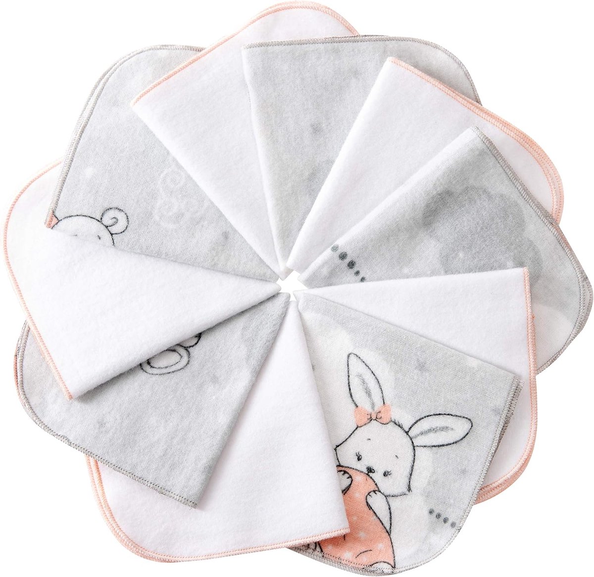 Babywashandjes set van 10 - 25 x 25 cm - Roze, wit, grijs - Ideaal voor dagelijkse verzorging - ShopVlot