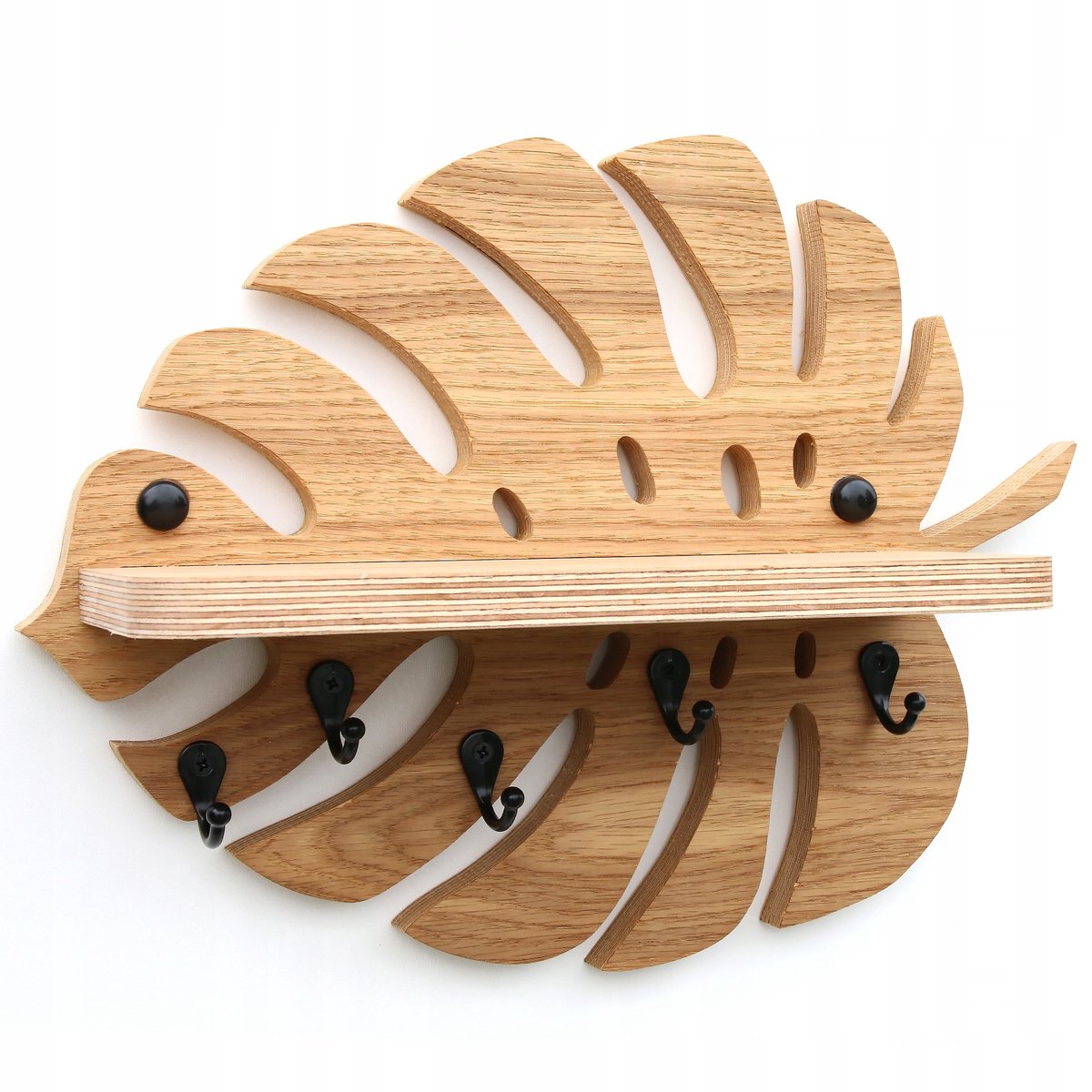Houten Wandorganizer met Haken en Plank - Natuurlijk Eiken