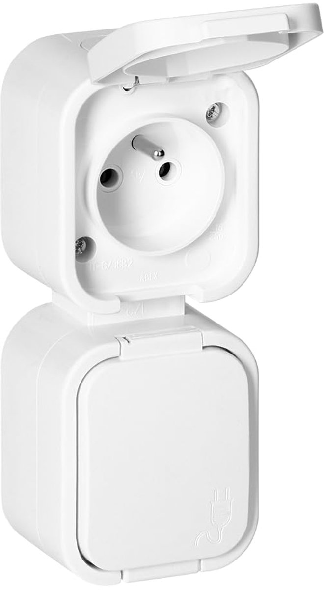 Dubbele Wandcontactdoos 2x2P+T - Verticale Waterdichte Aansluiting - IP54, 16A 250V voor Binnen en Buiten - ShopVlot