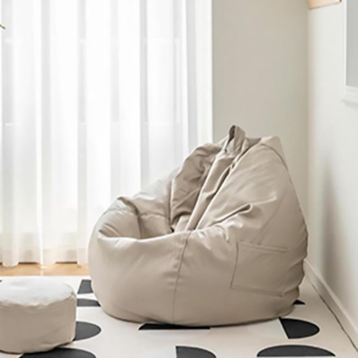 Zitzak Volwassenen Kinderen - Luie Sofa Zetel - Ontspannen Thuis - Waterafstotend Technisch Leer - 120x140cm - Khaki