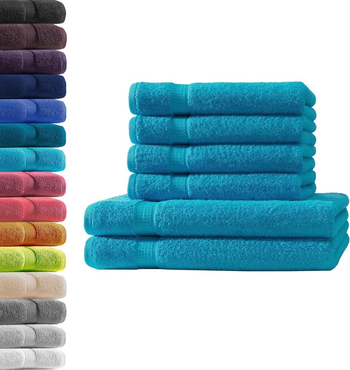 Handdoeken set 2 x douchehanddoeken - 4 x handdoeken - turquoise - 100% katoen terry - ShopVlot