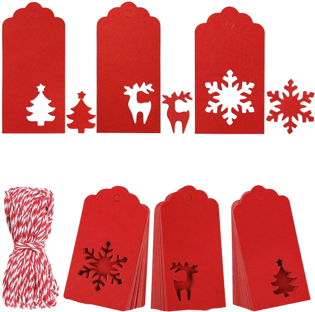 Cadeaulabels 150 vellen - Kraftpapier - Kerstboom en sneeuwvlokken - Perfect voor DIY kerstcadeaus - ShopVlot