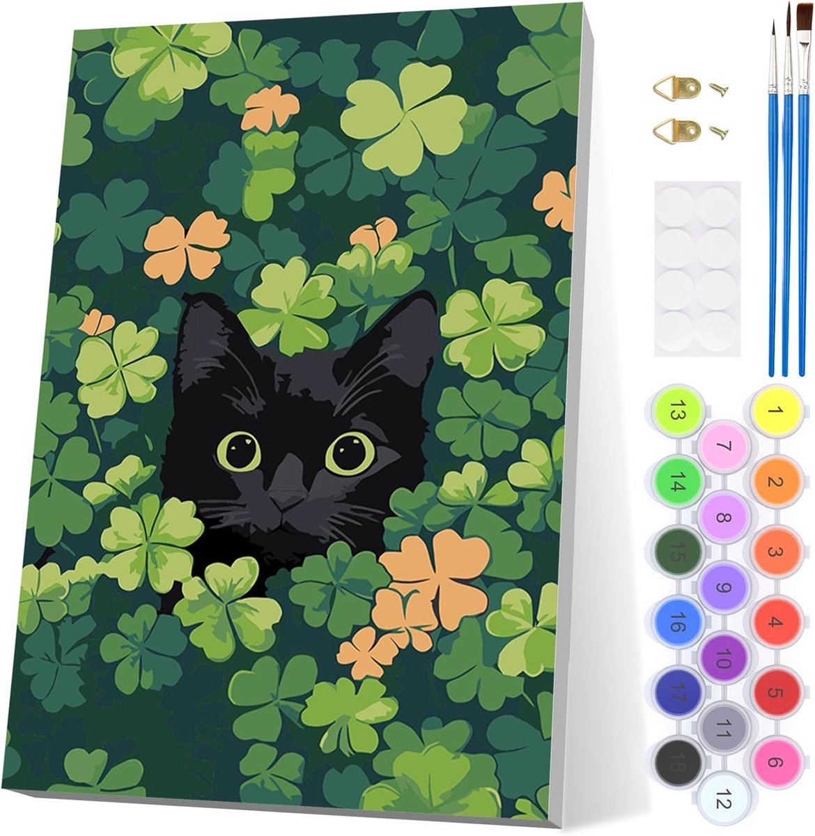 Schilderen op nummer kat in het gras - voor volwassenen - ontspannend cadeau - creatief plezier - ShopVlot