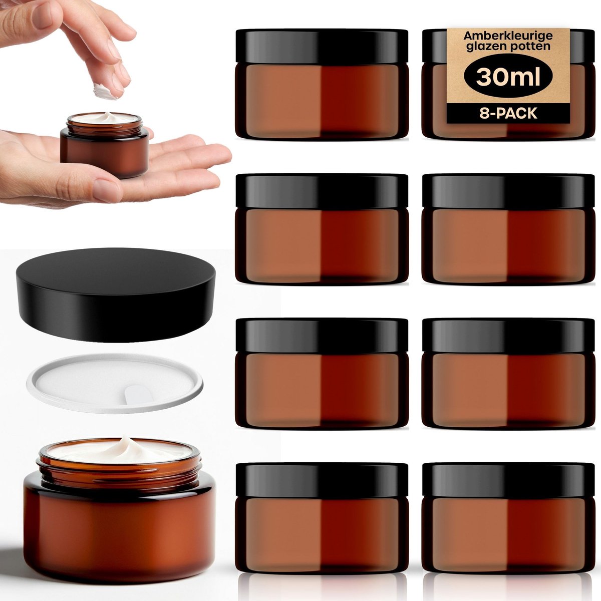 Amber glazen potten 30ml - 8-pack lege potten - UV-bescherming - ideaal voor opslag - ShopVlot
