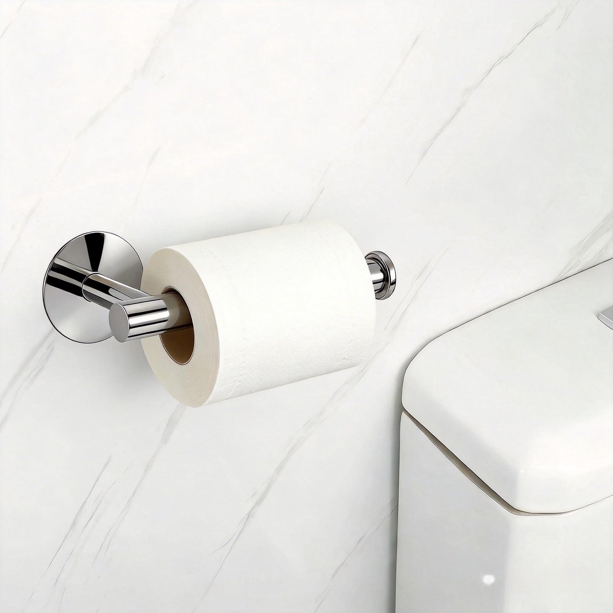 Zelfklevende toiletpapierhouder - roestvrij staal - verchroomd - eenvoudig te bevestigen zonder boren - ShopVlot