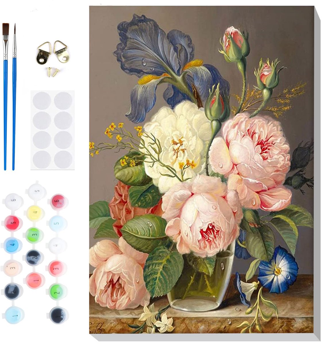 Verf op nummer kit 20 x 30 cm - bloemen op canvas - met frame - ontspannende hobby voor volwassenen - ShopVlot