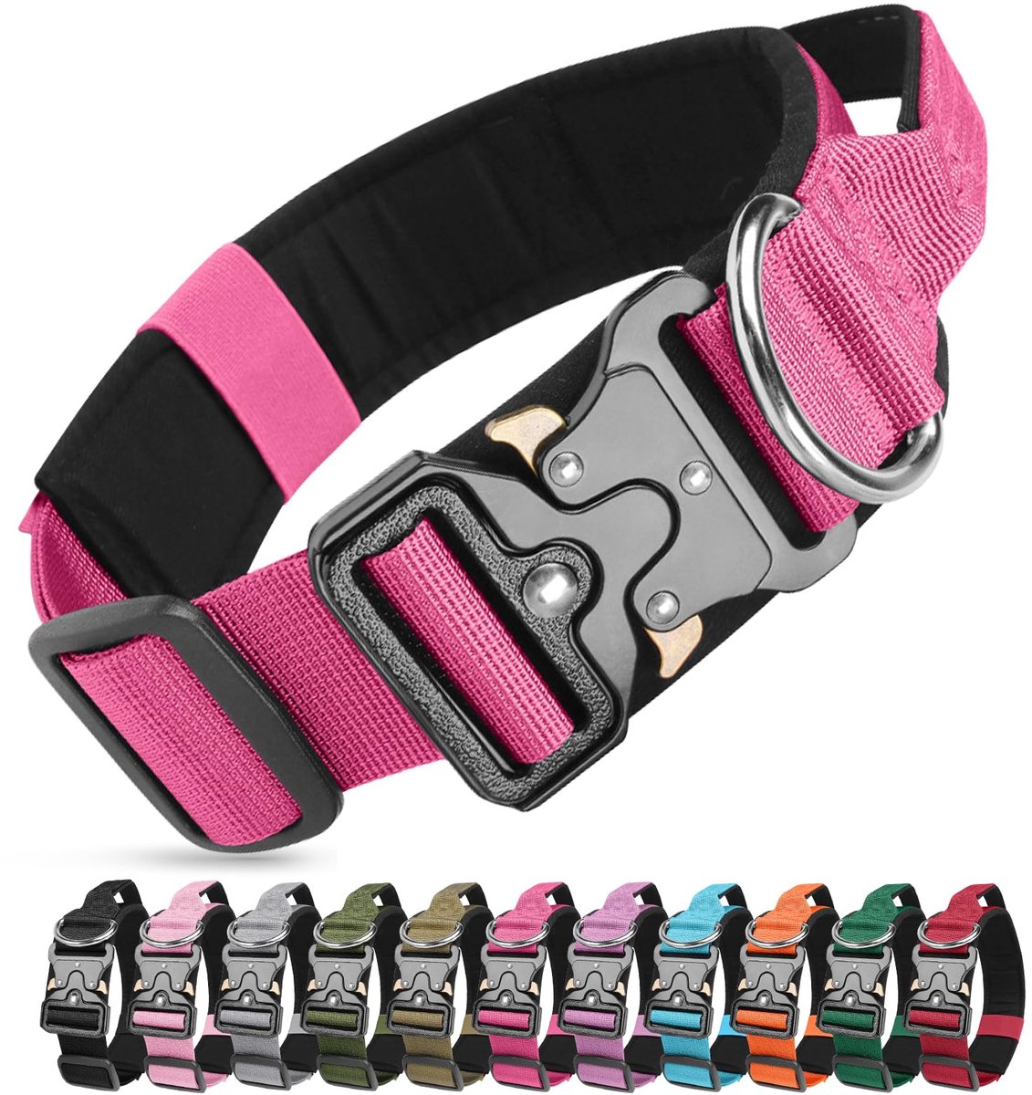Tactische halsband voor honden L - roze-rood - stevig materiaal - optimale controle - ShopVlot