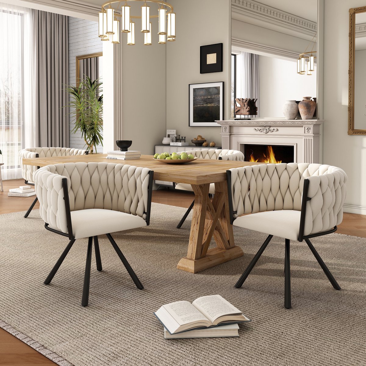 Zubaliya Luxe Velvet Draaistoel Set Van 4 - Beige Eetkamerstoel Met 360° Rotatie En Metalen Poten - Moderne Stoel Voor Woonkamer