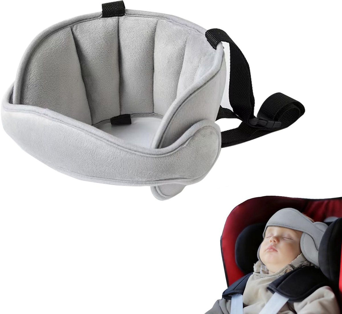 Autostoel hoofdsteun kinderen – 45x15 cm grijs – verstelbare neksteun – ademend en wasbaar - ShopVlot