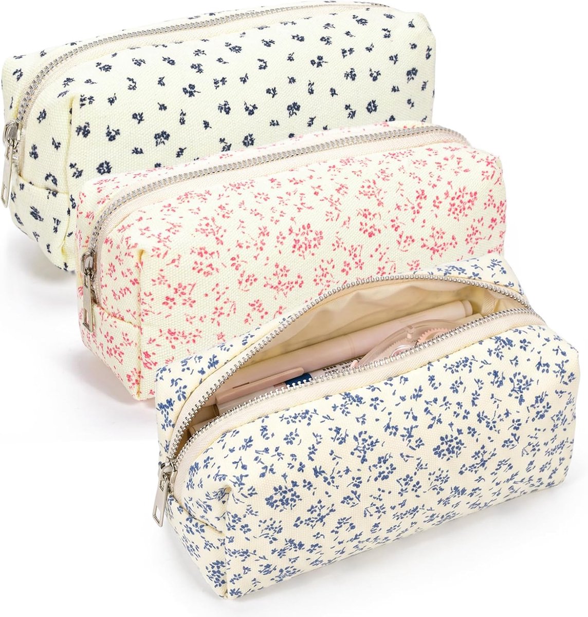 KZQ Set van 3 meisjes etuis, schooltas met ritssluiting, praktisch en stijlvol voor tieners, perfect voor de schoolstart en het opbergen van pennen en kleine accessoires