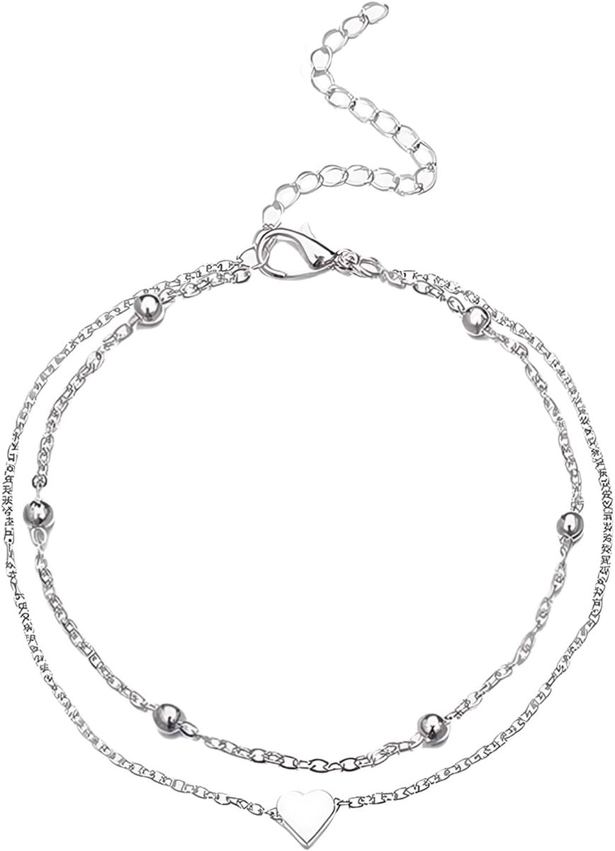 Enkelbandjes voor vrouwen - Verstelbare enkelketting - Hartvormige gelaagde enkelketens - Perfect voor elke gelegenheid - ShopVlot