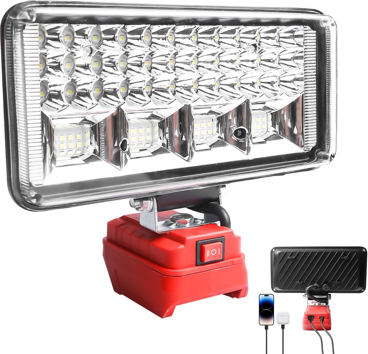Acculamp draadloos 54W - 5400LM led-werklamp - 2 modi - draagbare schijnwerper voor bouwplaats - ShopVlot