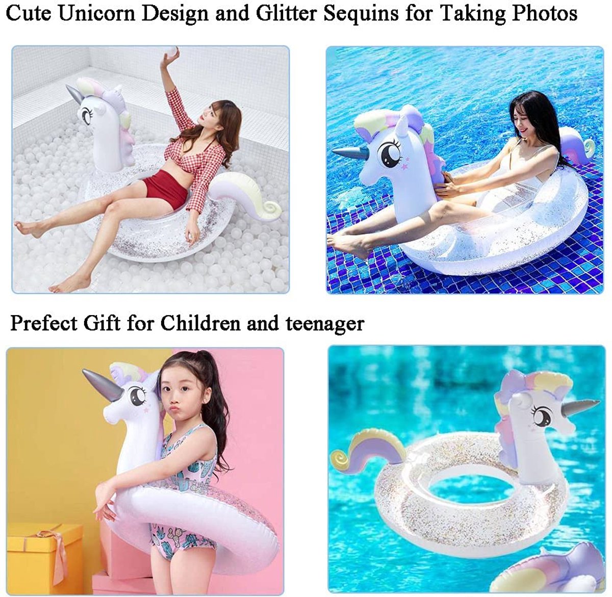 Opblaasbaar eenhoorn-luchtbed - met glitter - voor zwembad en strand - leuk speelgoed voor kinderen en volwassenen - ShopVlot