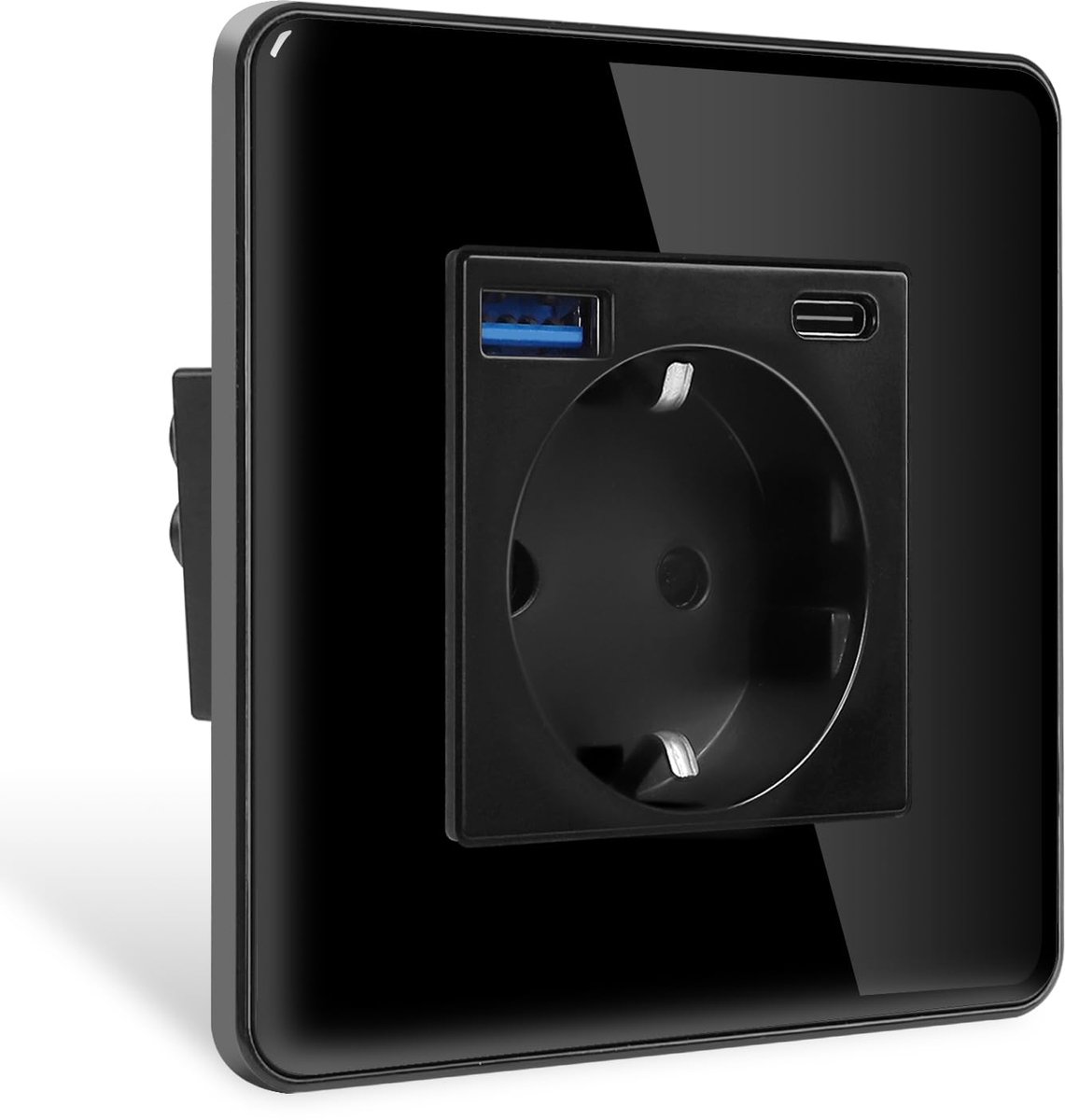 Stopcontact inbouw 1-voudig glas - zwart - met USB C+A - ideaal voor opladen - ShopVlot