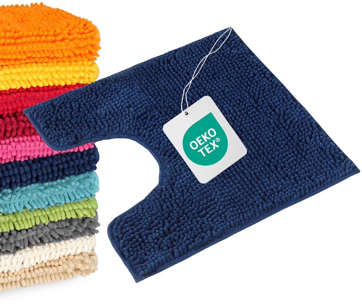 Badmat Blauw - Toiletmat 45x45cm met wc-uitsparing - Antislip en machinewasbaar - Comfortabel voor uw badkamer - ShopVlot